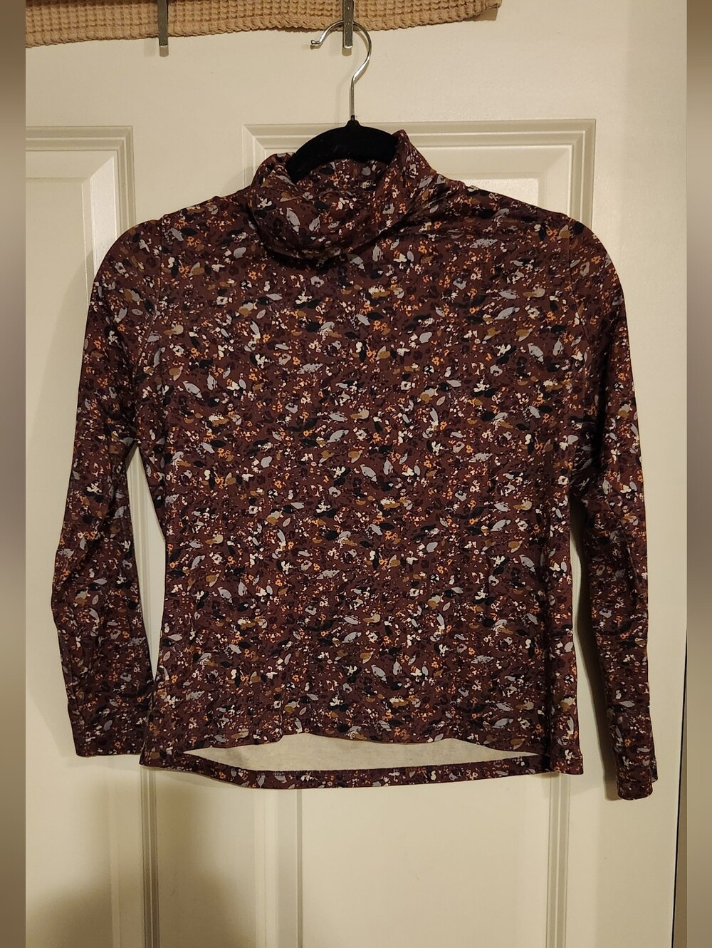 LL Bean Burgundy Floral Long-Sleeve Turtleneck Top